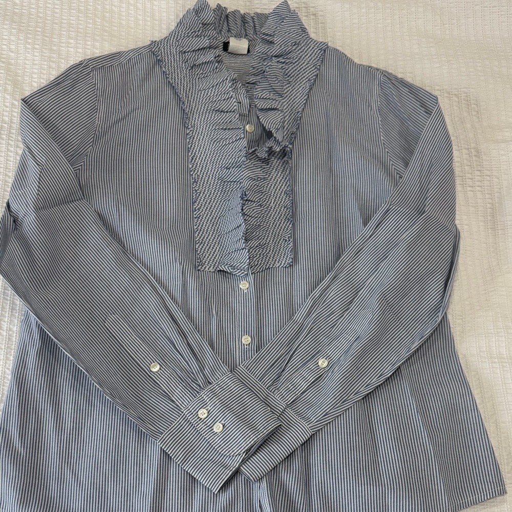 J. Crew Factory Blue Striped Blouse